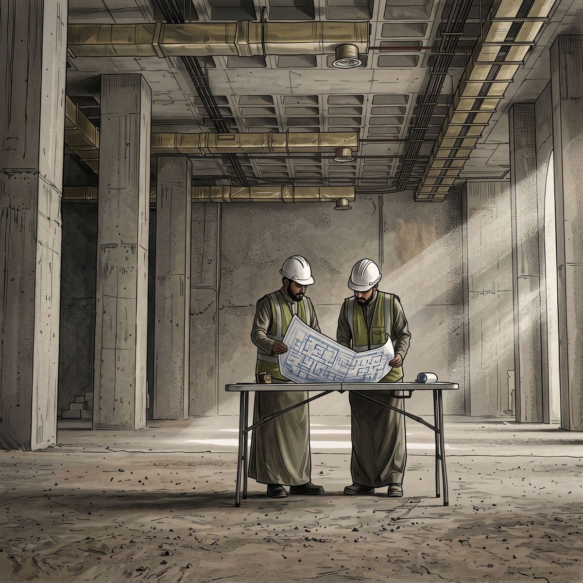 Build Event engineers reviewing shop drawings on site